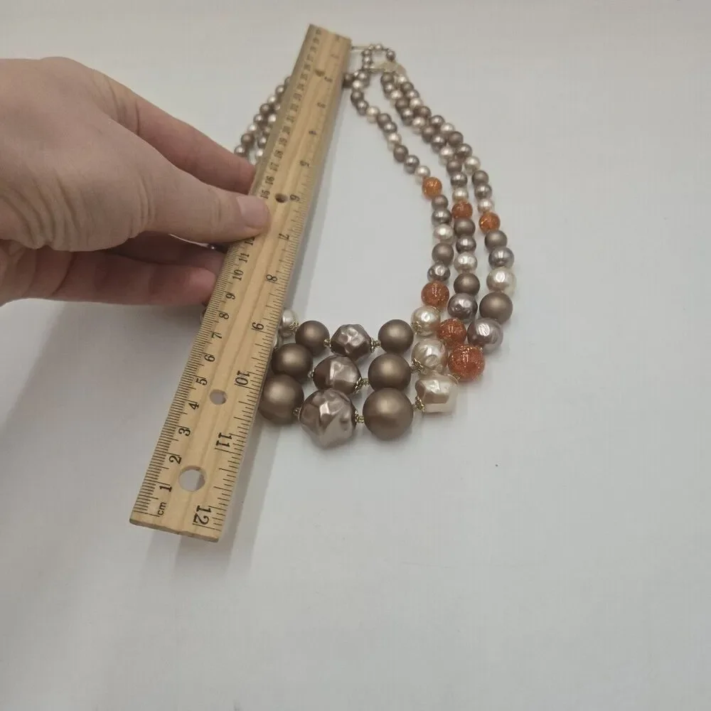 Vintage Faux Glass Pearl And Glitter Lucite Beaded Multi Strand Necklace Japan